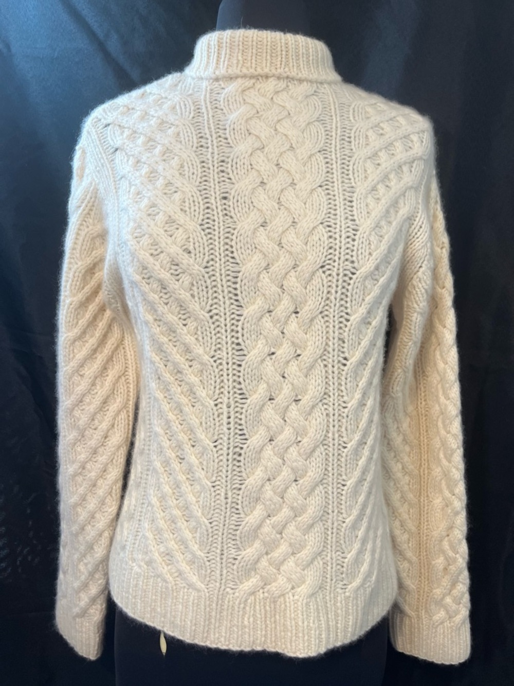 Pure Cashmere Women's Cream Cable Knit Turtleneck Sweater 100% Cashmere